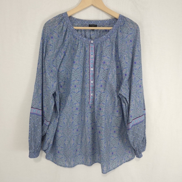 Talbots Tops - Talbots Women's Medallion Print Cotton Popover Top